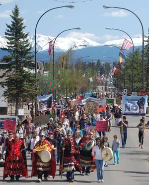 Indigenous Peoples and allies protesting in Smithers, BC