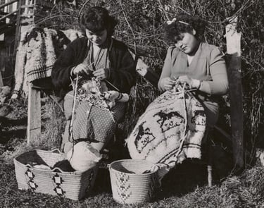 women knitting Cowichan sweaters 1960