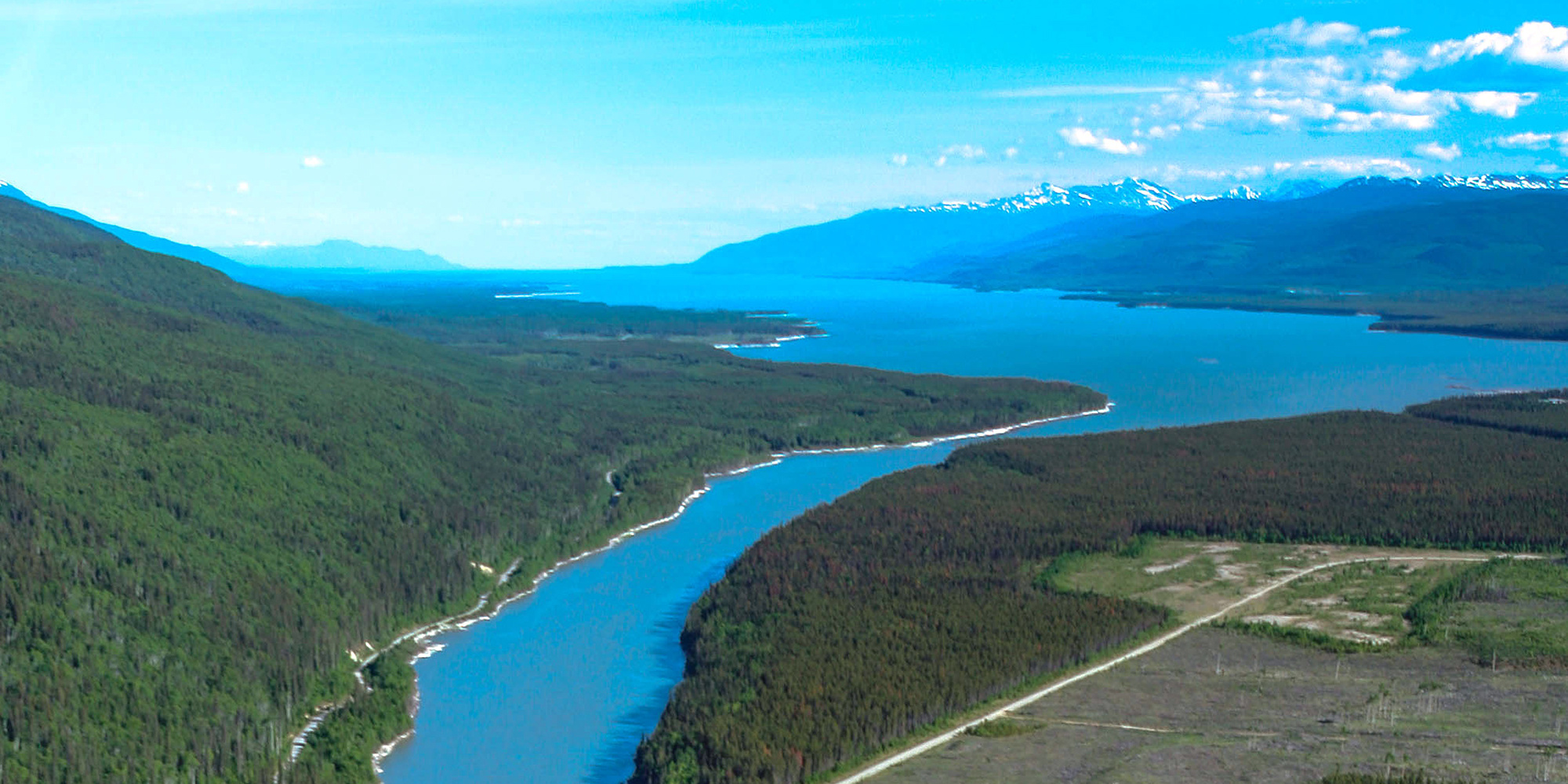 The Parsnip River emptying into the S end of 240 km long Williston Lake (reservoir). Photo: Murray Foubister, Flickr.