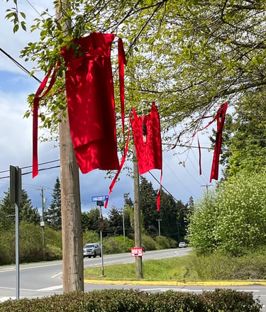 red dresses signifying missing and murdered Indigenous women