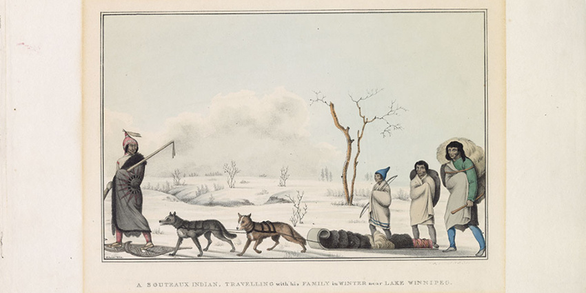 'A Souteaux Indian Travelling with his Family in Winter near Lake Winnipeg' Credit: LAC, Acc. No. 1970-188-1756 W.H. Coverdale Collection of Canadiana