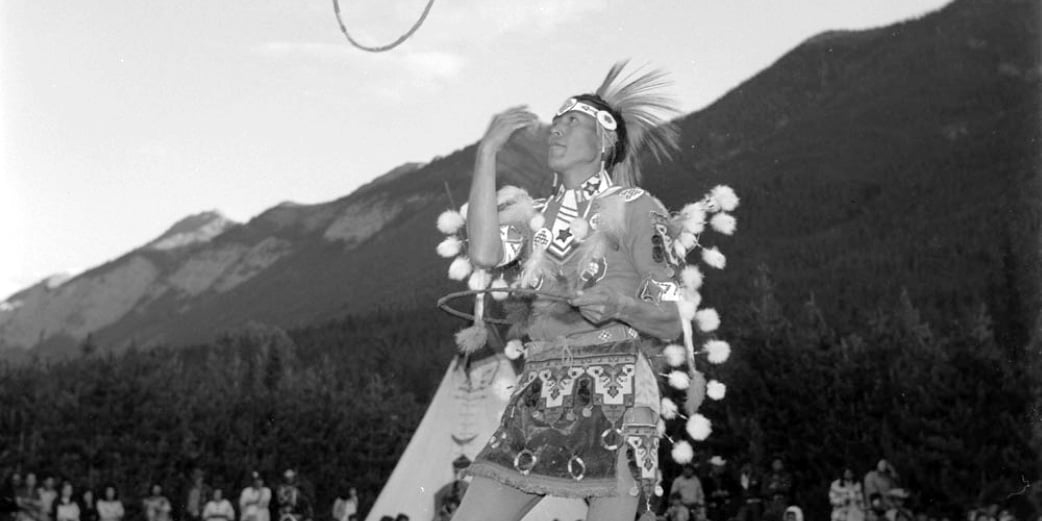 Pow wow dancer, Banff, Alberta, 1957. Photo: Library and Archives Canada/National Film Board fonds/e011176607