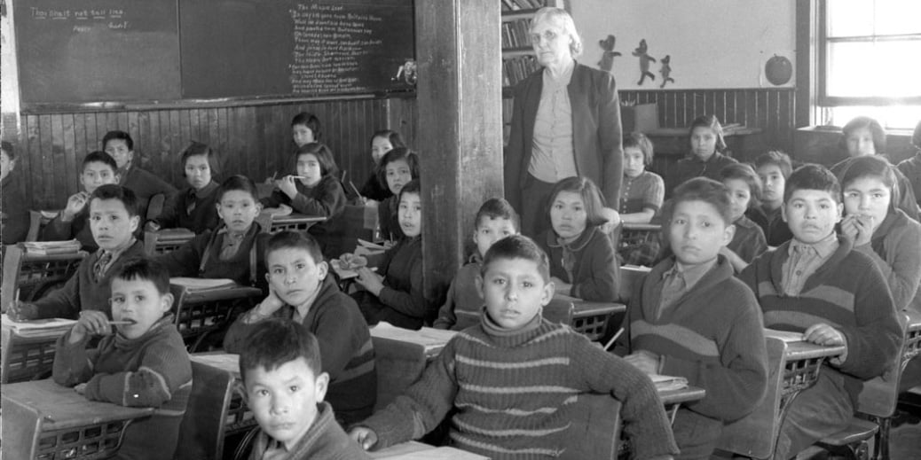 Cree students, All Saints Indian Residential School, Lac La Ronge, SK, March 1945 - Bud Glunz / National Film Board of Canada. Photothèque / PA-134110