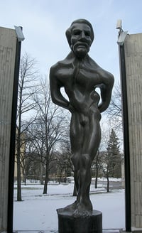 A controversial statue of Louis Riel. Originally sat on the grounds of the Legislature, but moved to the CUSB campus.