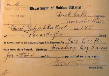 permit to leave the reserve from Indian Affairs