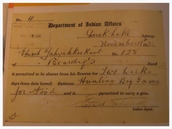 Indian Act Permit to leave Indian reserve