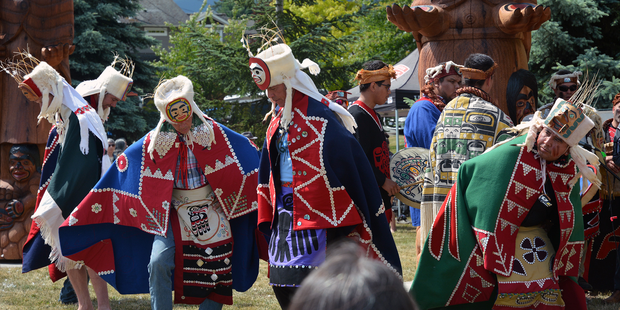 Dancing at a totem raising. National Indigenous Peoples' Day 2023. Photo: Doug Young