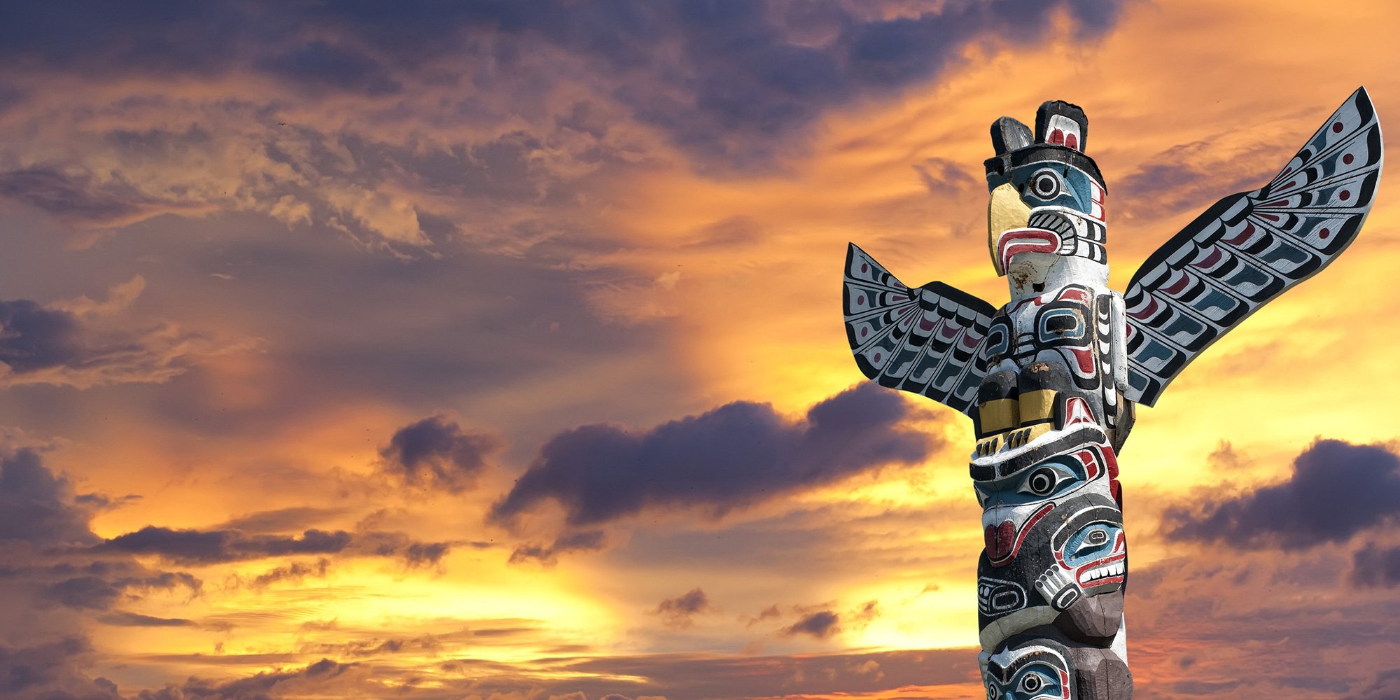 totem pole at sunset