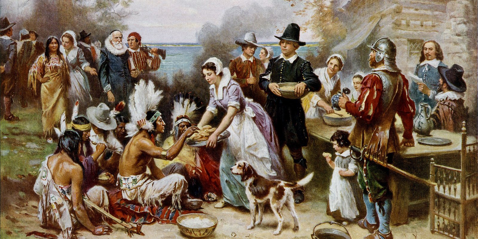 The First Thanksgiving 1621, oil on canvas by Jean Leon Gerome Ferris - This image is available from the United States Library of Congress's Prints and Photographs division under the digital ID cph.3g04961.