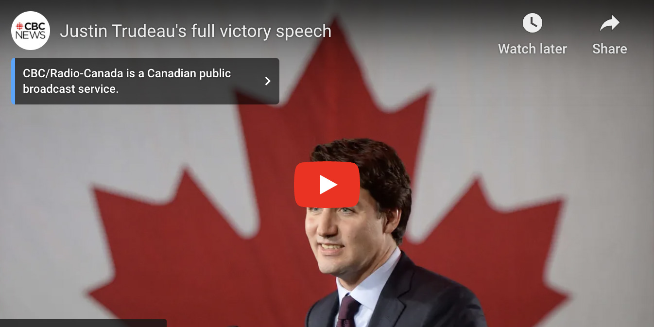 Trudeau acceptance speech - YouTube screenshot